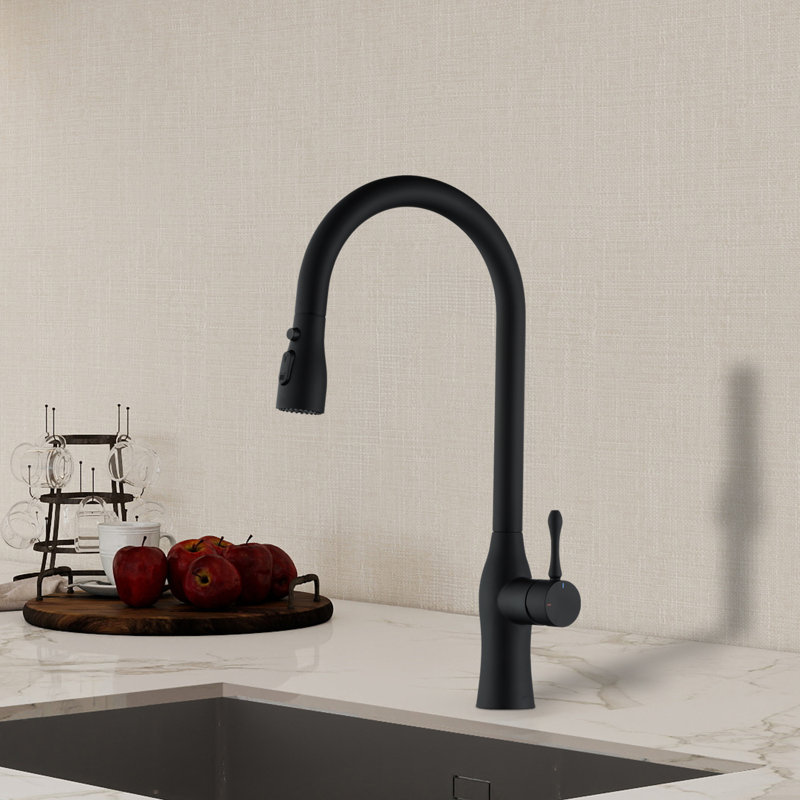 Robinet de cuisine rétractable à poignée simple, Noir mat
