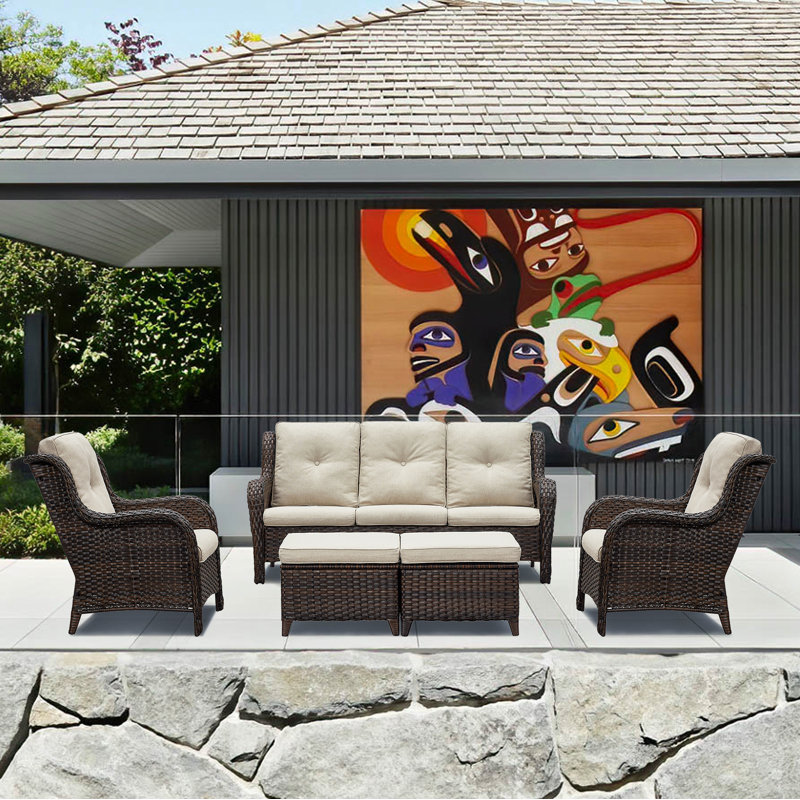 Bonia Wicker 5 - Person Patio Conversation Set with Cushions, Beige