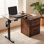 Bureau électrique debout avec tiroirs, petit bureau assis-debout 32 po x 18 po avec rangement, table d'ordinateur à hauteur réglable, 3 préréglages de mémoire, 1 crochet, gestion des câbles, brun rustique