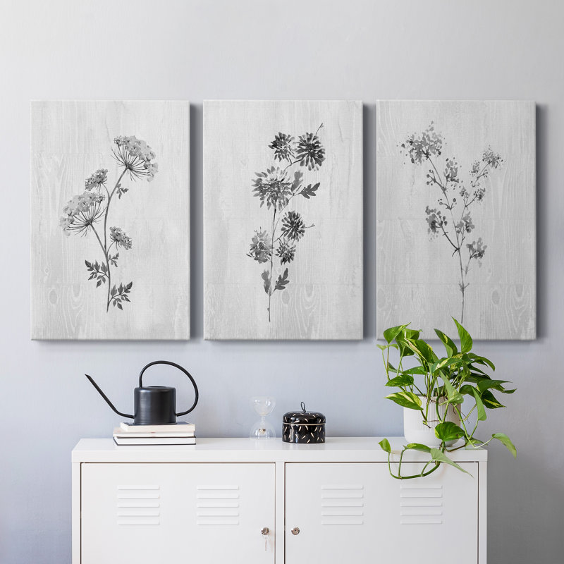 Neutre Meadow I - ensemble de 3 impressions sur toile tendue, H 12 po x l 24 po x P 1 po