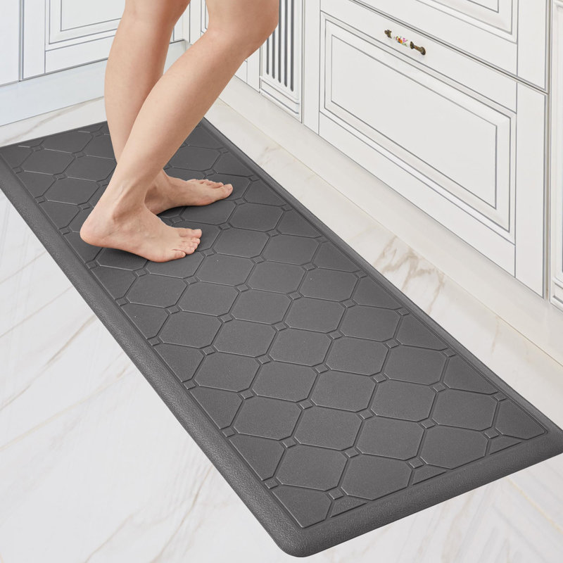 Embossed Diamond Kitchen Mat with Non-Slip Backing, Gray, Runner 1'5" x 3'11"