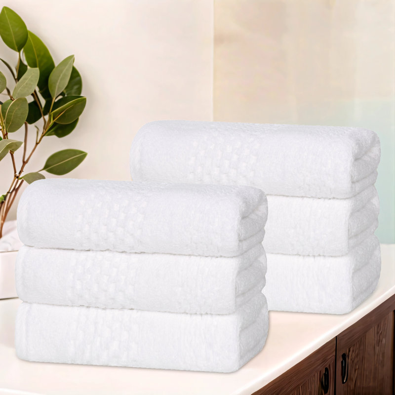 Playa Zero Twist Cotton Solid Waffle Textured Hand Towels, White