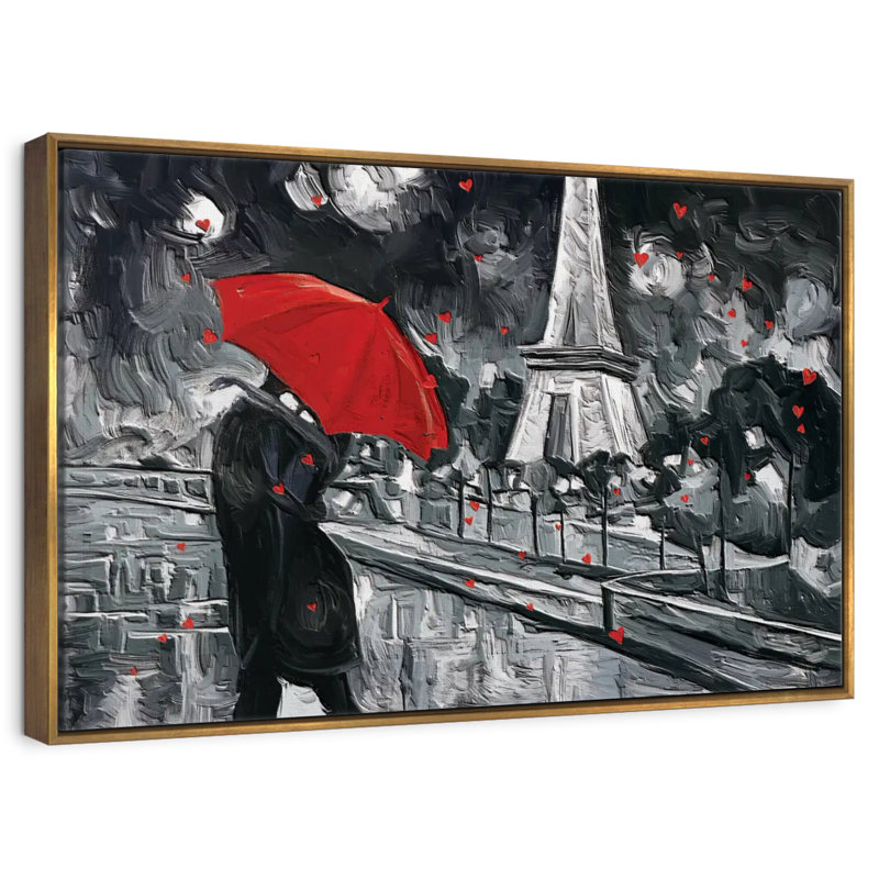 Paris Night Couple Pop, Cadre flottant doré, 37 po x 25 po