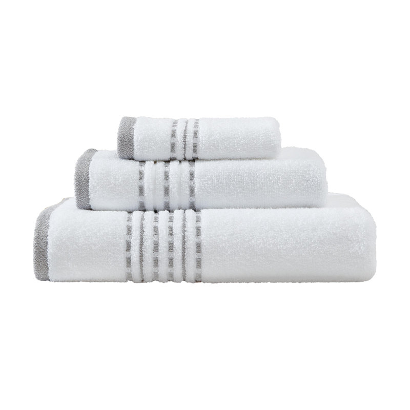Cliff Side Cotton 3 Piece Towel Set, White/Gray