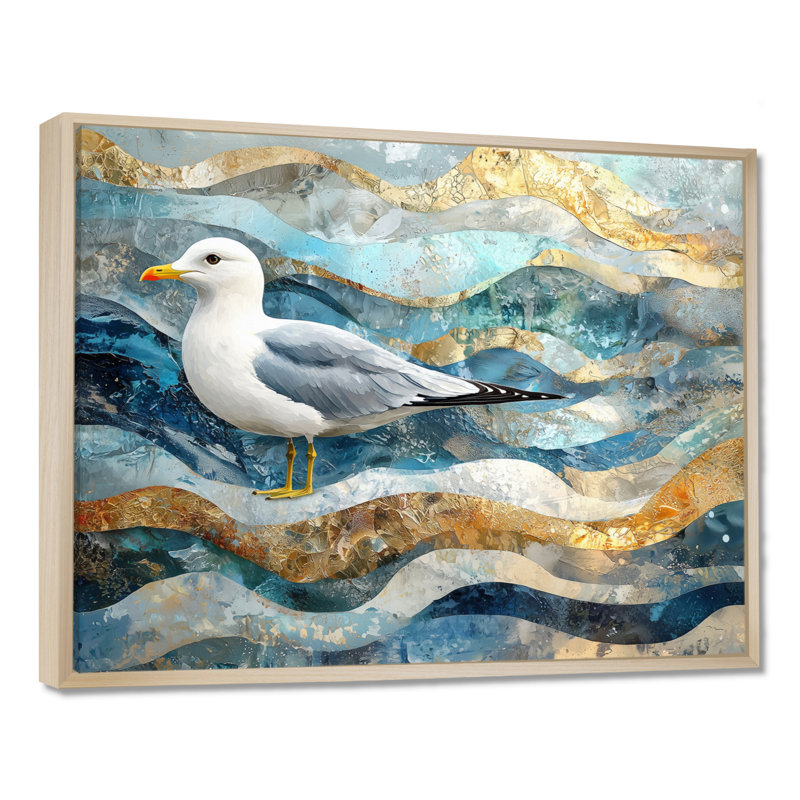Hardison mouette côtière The Watchful Gull IV - Art mural, H 30 po x l 40 po, Impression encadrée flottante, Crème, crème