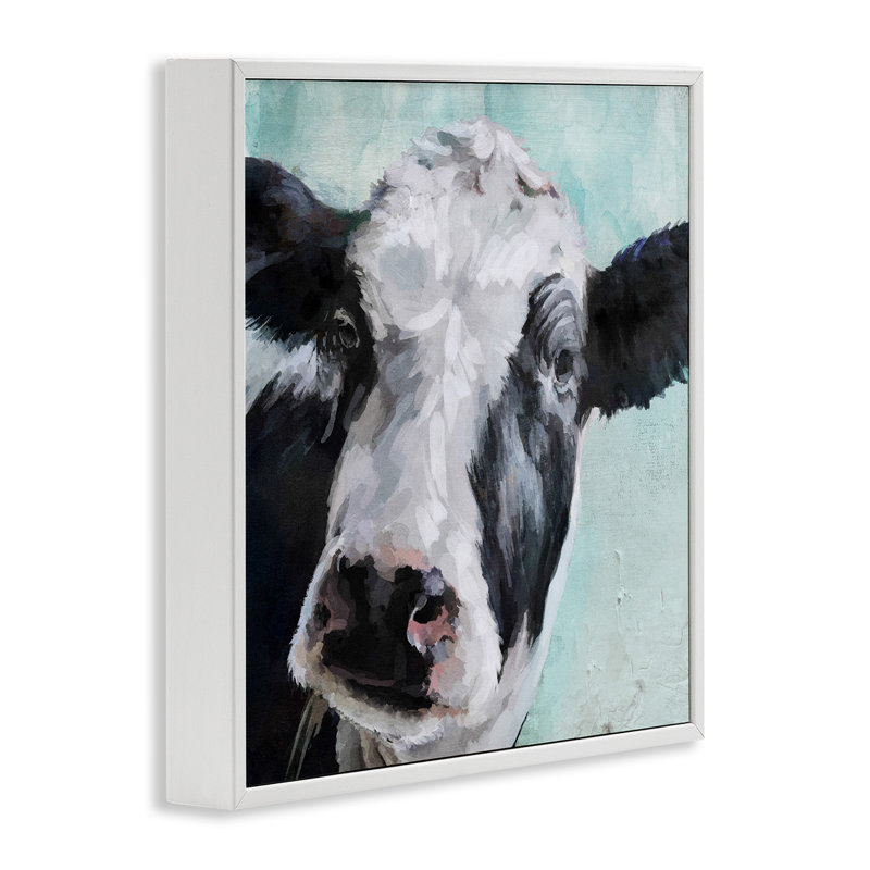 «Gentle Farm Cow», impression, Giclée encadrée blanc bord de mer, L 17 po x H 17 po