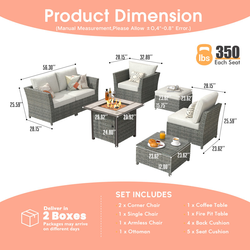 Nakeisha 5 - Person Patio Conversation Set with Cushions, Beige, Yes