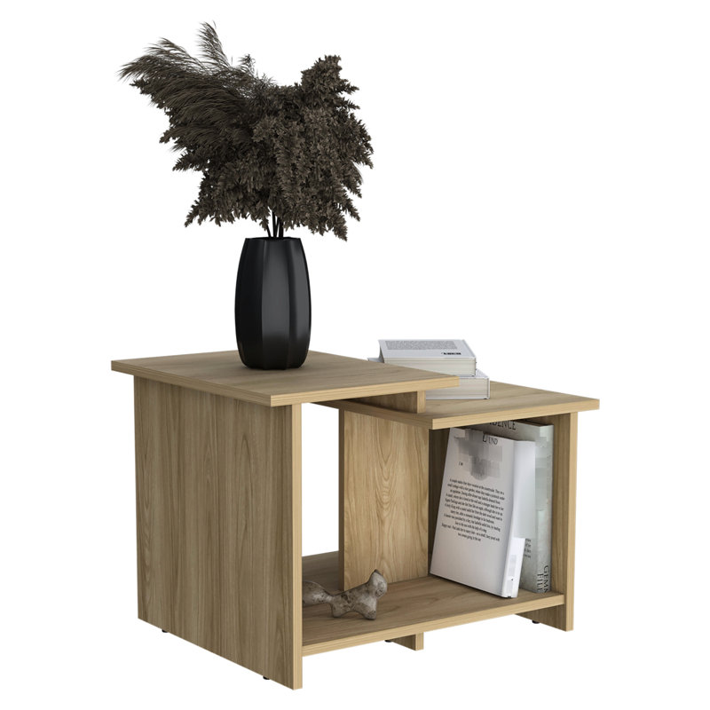 Table basse rectangulaire en chêne avec tablette ouverte pour espace de vie, Chêne