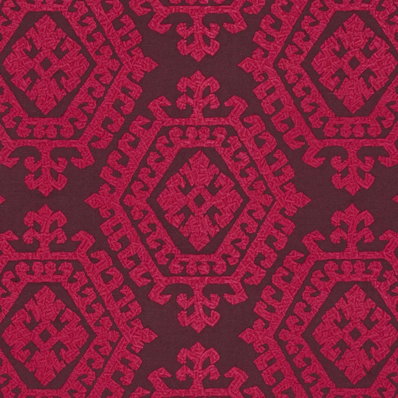 Omar Embroidery Fabric, Berry