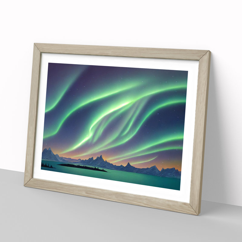 Illuminated Northern Lights - Framed Print, 34cm H x 46cm W, Grey