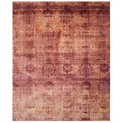 Tapis tibétain tissé à la main en viscose / coton à motif abstrait rouille