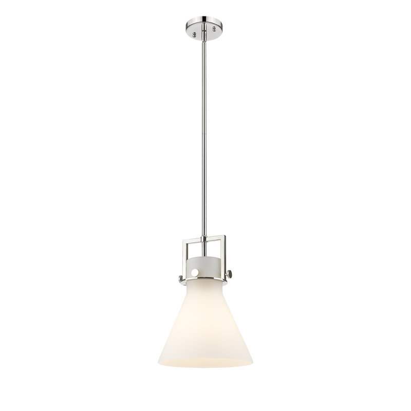 Luminaire suspendu avec tige 30 po Coterie, Blanc mat, Nickel poli, H 13,63 po x l 10 po x P 10 po