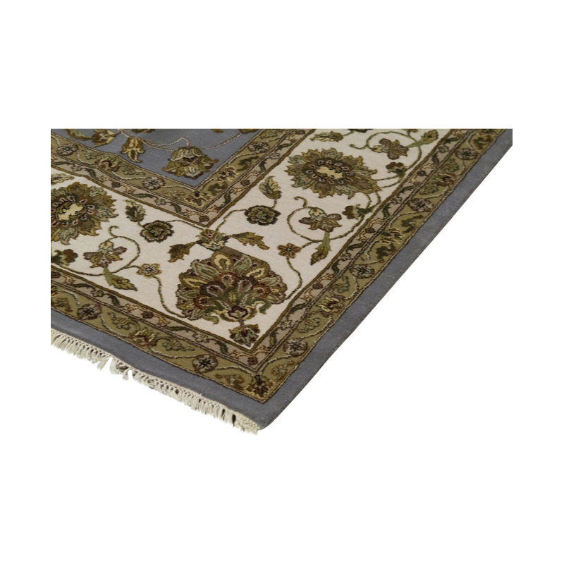 Tapis bleu et ivoire de haute qualité noué à la main