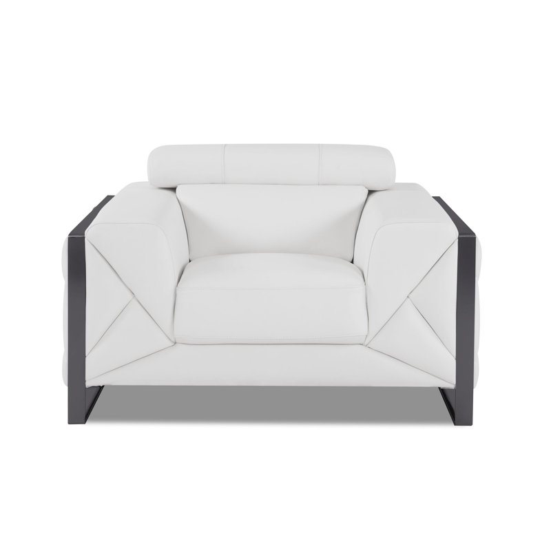 White Genuine Leather Chair with Adjustable Headrests, White