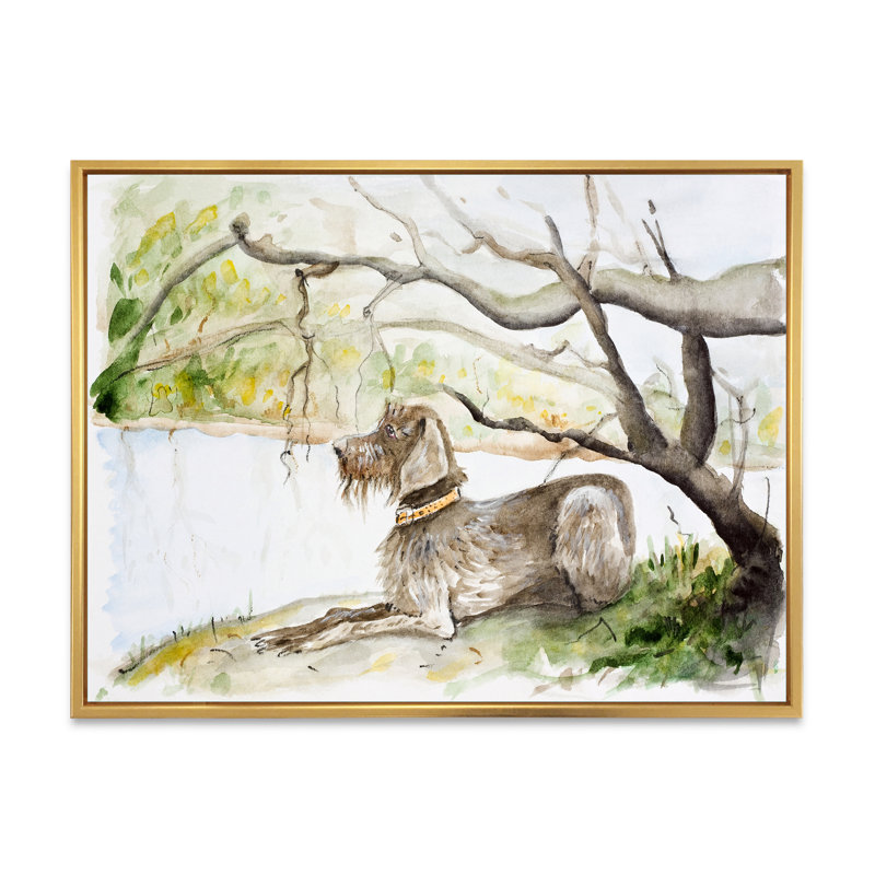 " German Wirehaired Pointer " Painting Print, 34" H x 44" W, Gold Floater Frame Canvas