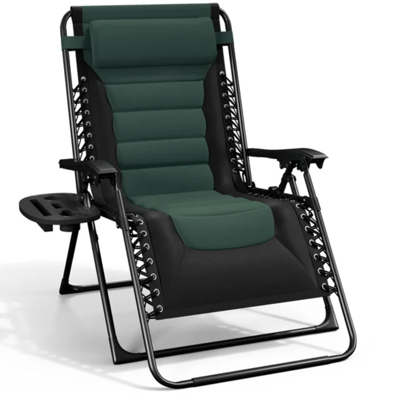Méridienne inclinable surdimensionnée avec plateau porte-gobelet et appui-tête, Set of 1, Black/Forest Green