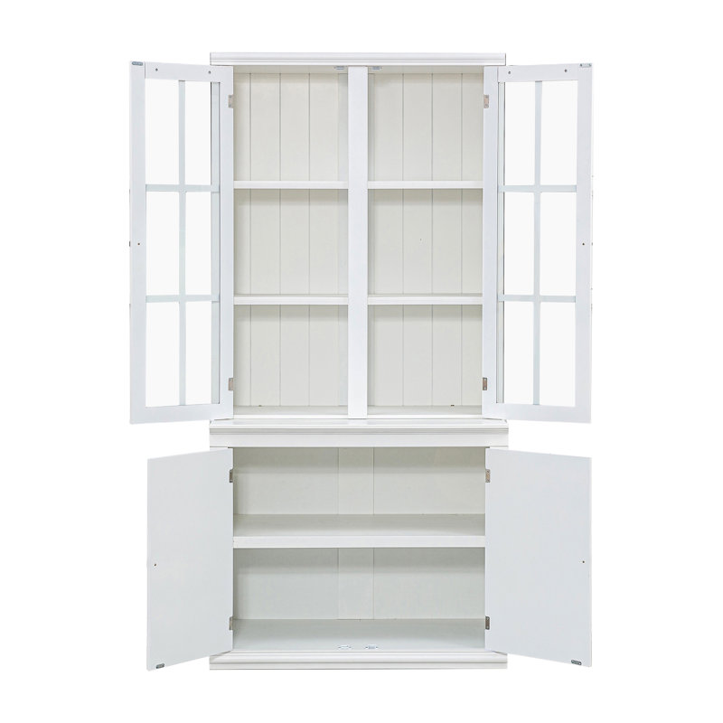 75.25''H 36.25''W Freestanding Pantry Cabinet With Glass Door, Farmhouse Display Cabinets With Storage, Hutch With Lattice Window For Hallways, Livingroom Kitchen & Office,White