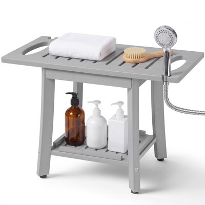 25.2 in Large HDPS Shower Bench with 2-Tier Storage, 450 lbs Weight Capacity, Shower Head Groove & Non-Slip Feet