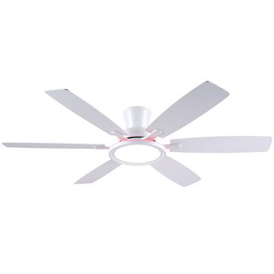 55" 6-blade White Ceiling Fans With Lights And Remote Control,RGB Multicolor Nightlight