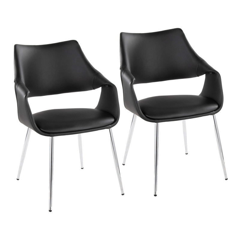 Chaise en métal et similicuir élégant - ensemble de 2, Noir, Argent