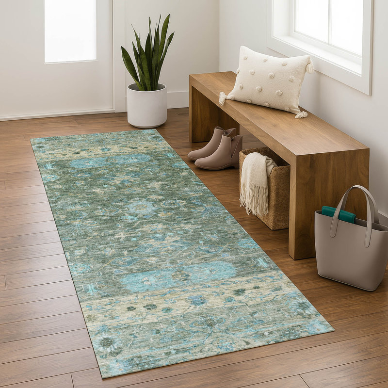 Tapis lavable à la machine de qualité supérieure Mayfield AMF2323, Sauge, Tapis de couloir 2 pi 3 po x 7 pi 6 po