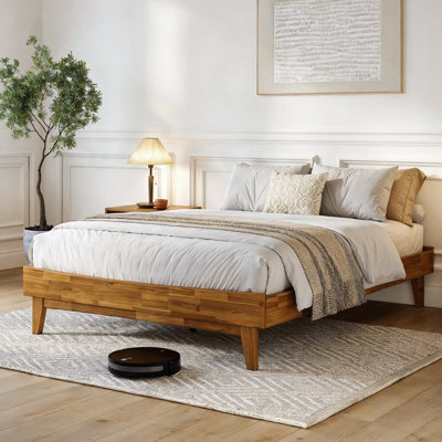 Lit plateforme Coraline en bois robuste, cadre de lit moderne sans tête de lit, supporte jusqu'à 800 lb