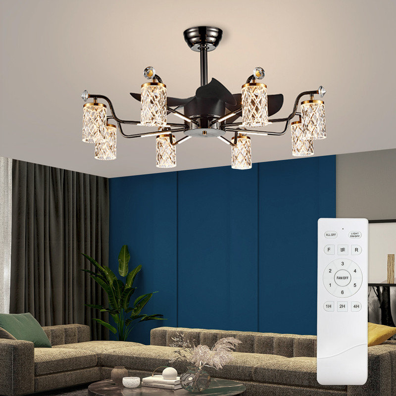 Ventilateur de plafond 35,43 "DEL à intensité variable avec 8 lumières et télécommande, Noir