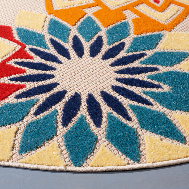 Tapis d'intérieur / extérieur à motif floral Stephine, Rond 5 pi 3 po