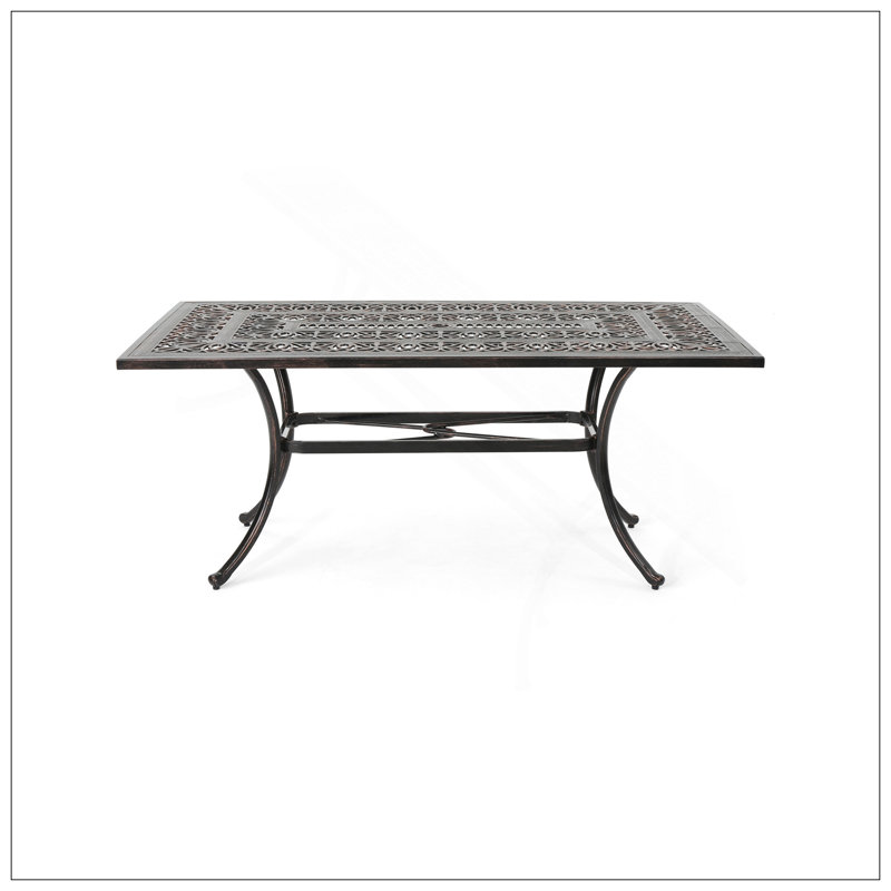 Outdoor Rectangular Cast Aluminum Dining Table, Shiny Copper