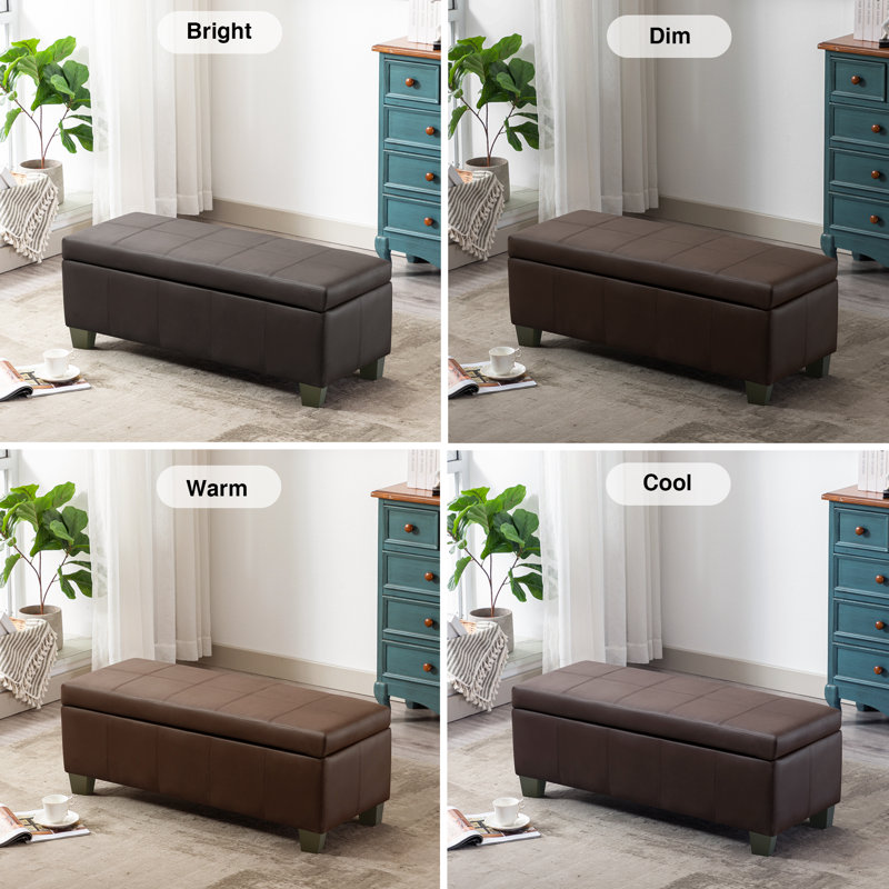 Demingo 41" Upholstered Contemporary Rectangular Storage Ottoman with Safety Hinge, Brown, Brown