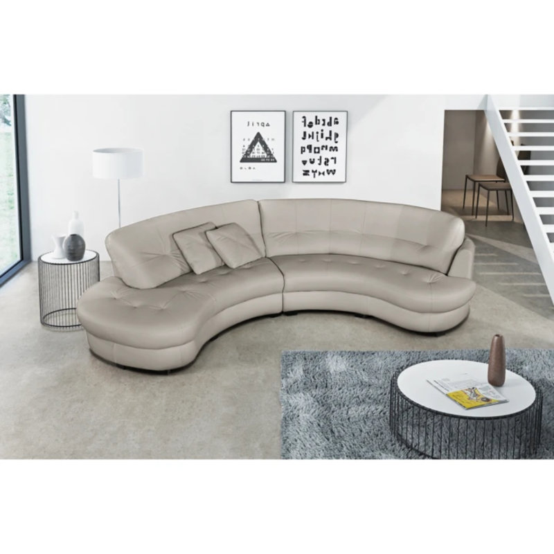 Maura Genuine Leather Curved Corner Sofa , Left Hand Facing, Light Grey