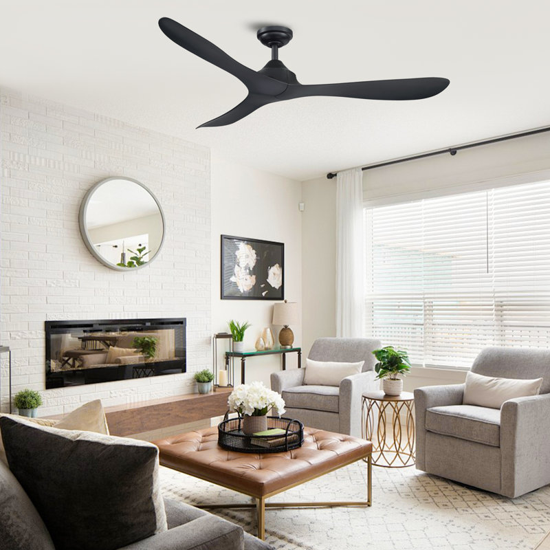 Ventilateur de plafond à 3 pales 56 "avec télécommande sans lumières Garuda, Noir