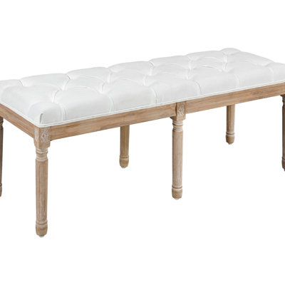 Cream White Bedroom Footstool, 46" Upholstered, French Vintage Inspired For A Comfy Bench In White, Upholstered With Details Captivating Decor