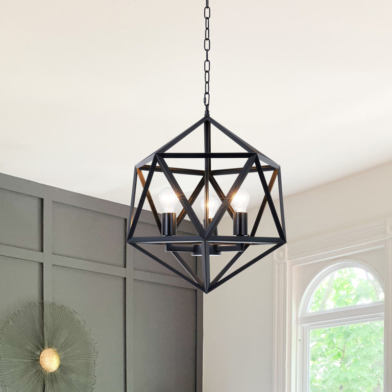 3 Light Dimmable Black Corridor Chandelier With Adjustable Chain