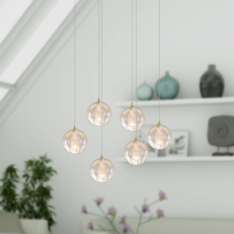 Luminaire suspendu sphère 6 lumières Riverdale, Laiton brossé