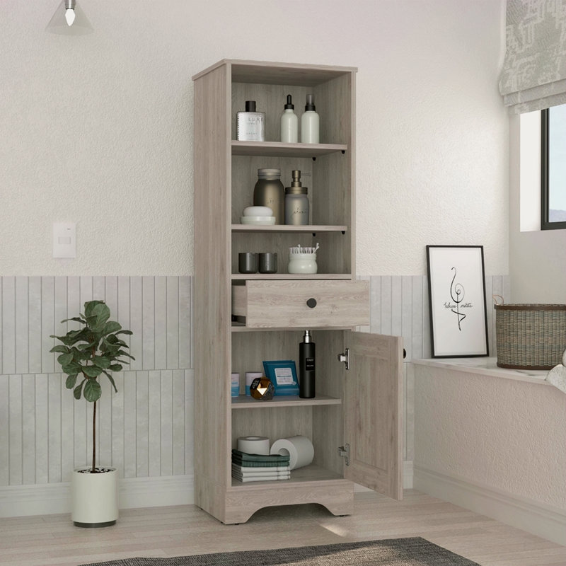 Armoire à linge, deux tablettes intérieures, deux tablettes ouvertes, Gris