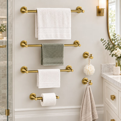 6 Piece Brass Bathroom Hardware Set, Wall Mount Towel Bar, Toilet Paper Holder, Robe Hook, Bathroom Towel Rack Set