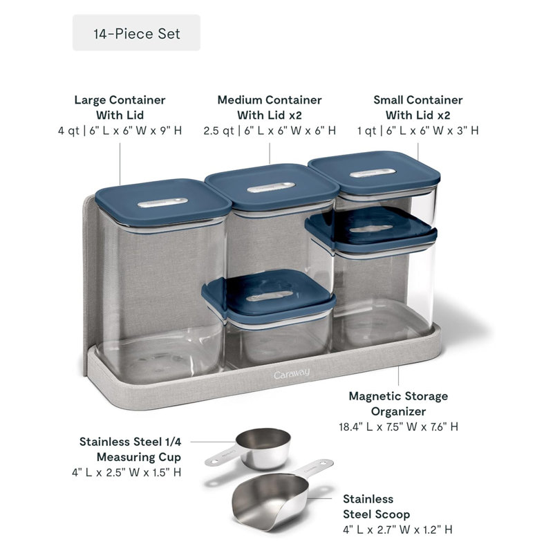 Caraway 14pc Airtight Storage Container Set, Cream, Navy