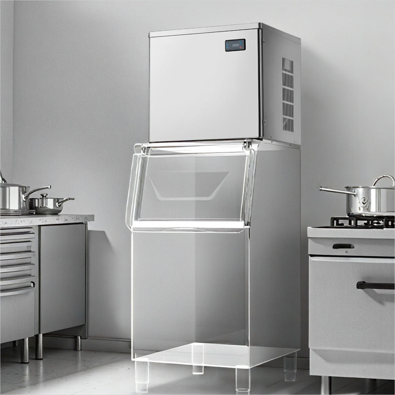 Machine à glaçons encastrée à production quotidienne en argent poli de 450 lb avec auto-nettoyage pour restaurant et café