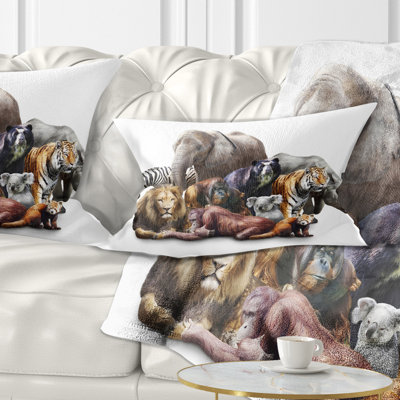 Animals on White Background - Animal Printed Throw Pillow