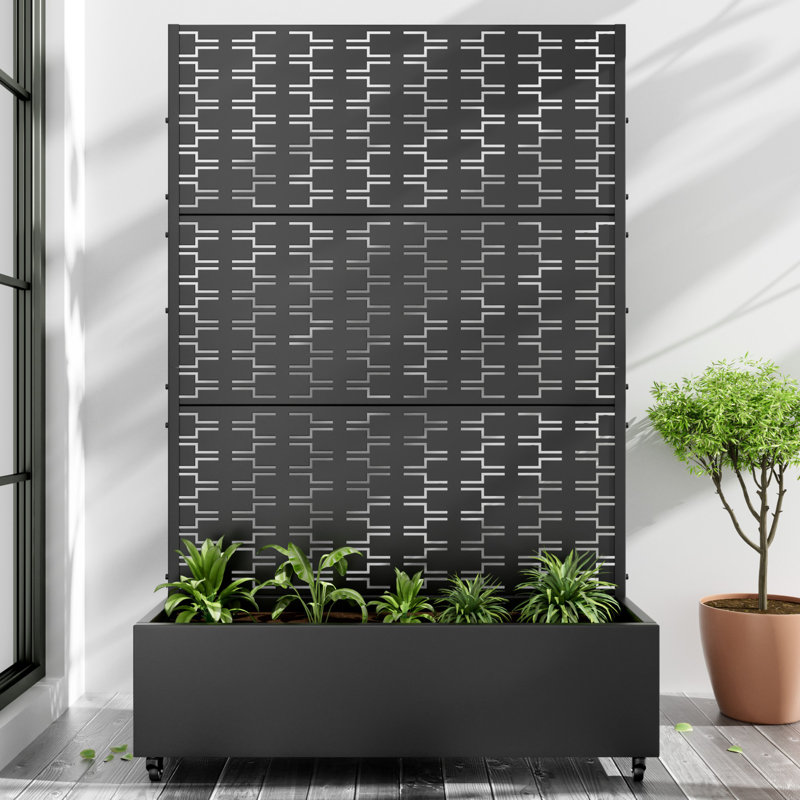 Metal Planter Box with Trellis with Wheels, 72" H x 47" W x 16" D