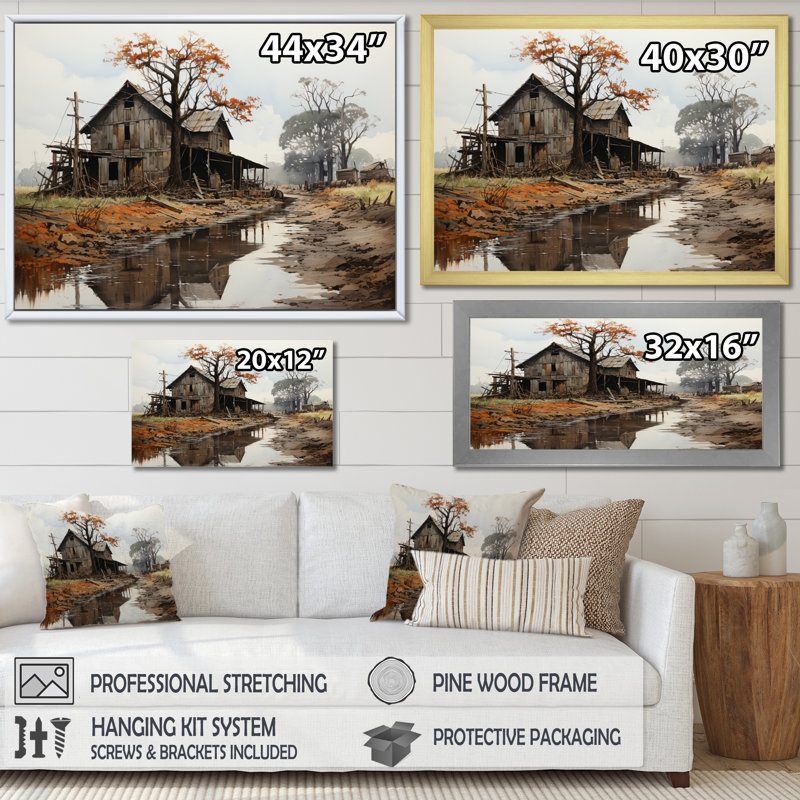 The Great Depression Achromatic I - Landscapes Wall Decor, Encadrement doré, H 16 po x l 32 po x P 1 po