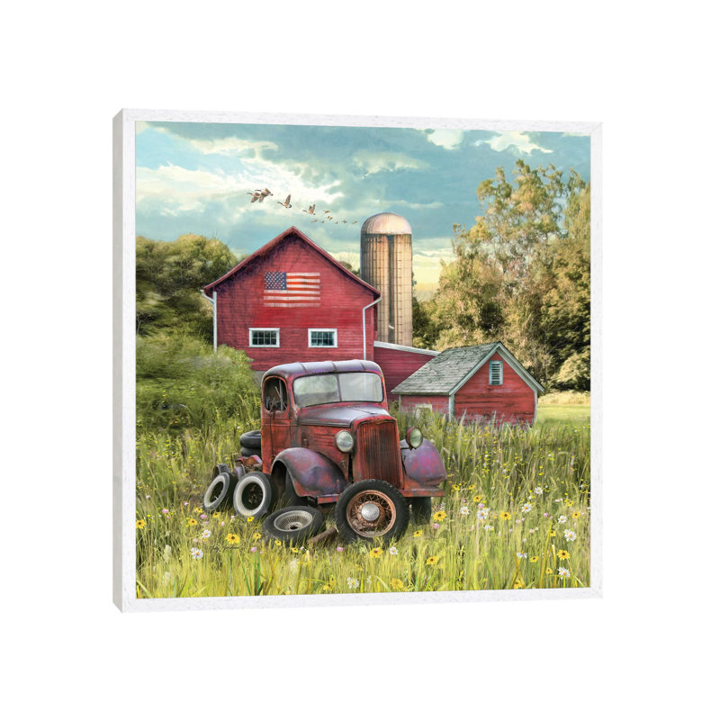 Patriotic Farm - Print on Canvas, White Framed, 66.04 cm H x 66.04 cm W