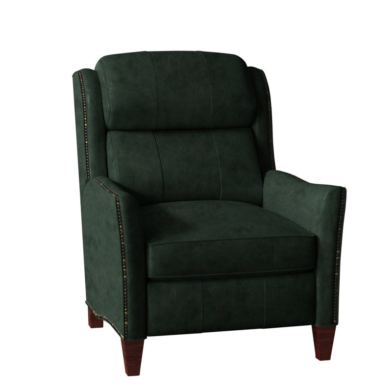 Fauteuil inclinable en cuir Lancaster, Cuir véritable vert forêt d'Anilina, Acajou, Électrique
