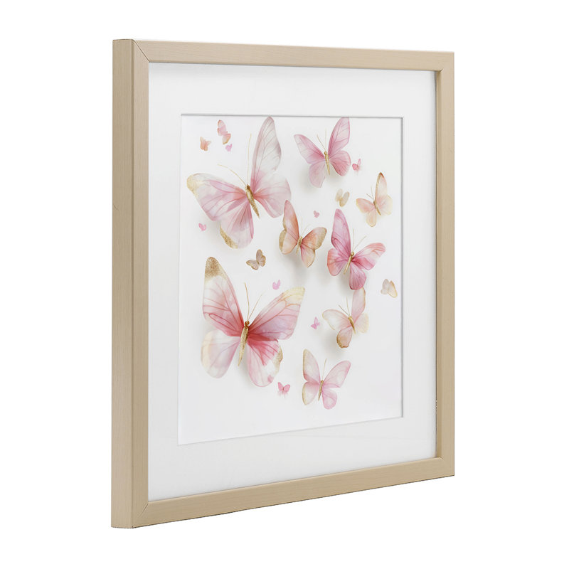 «Pink & Gold Butterfly Rabble», reproduction encadrée sous verre, design by Creative Studio, H 16 po x l 16 po