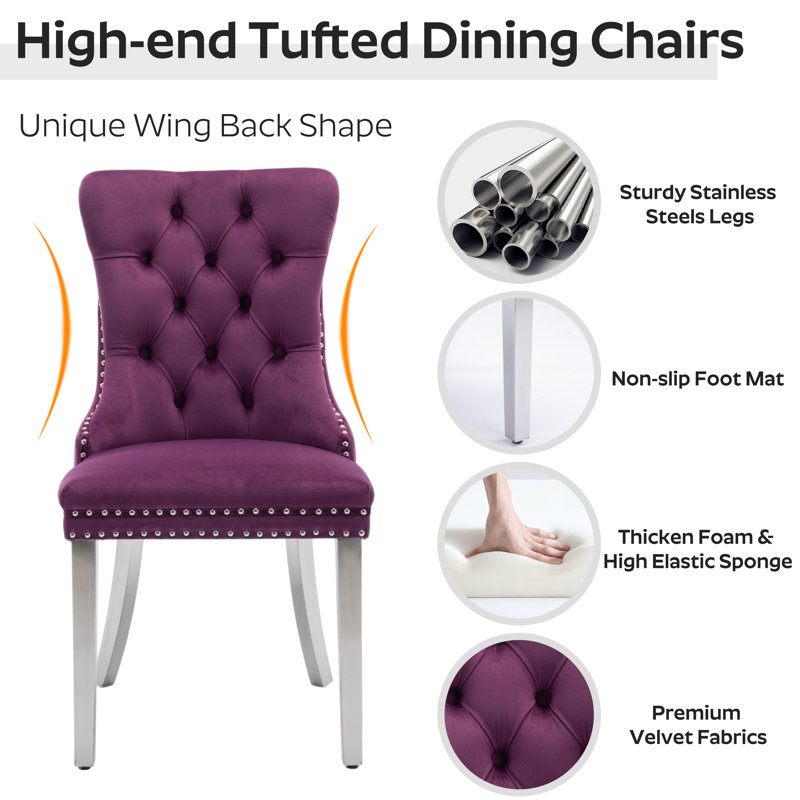 Ensemble de salle à manger rectangulaire en bois avec chaise capitonnée, 5, Mauve