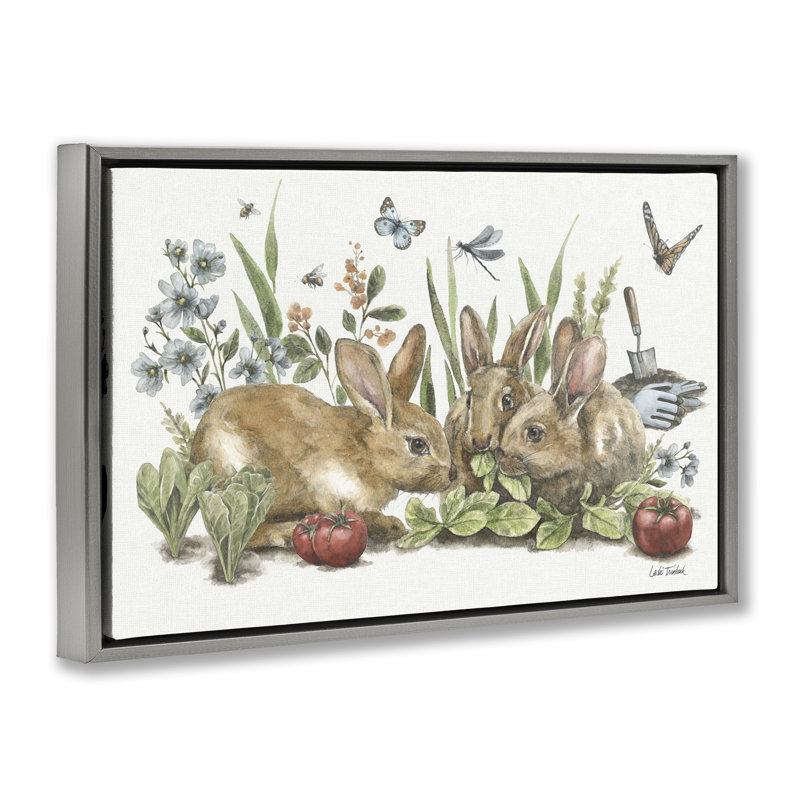 «Garden Patch Scene», toile flottante encadrée par Leslie Trimbach, Cadre flottant gris lustré, H 17 po x l 25 po