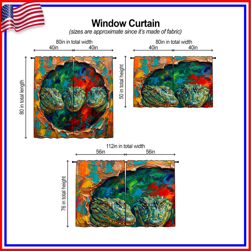 Abstract Crocodile Trio Window Curtains Crocodile Sheer & Room Darkening - 2 Panels, Room Darkening, 80in x 52in - 2 panels