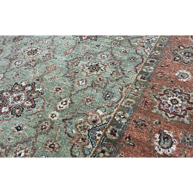 Tapis vert et rouille de haute qualité noué à la main