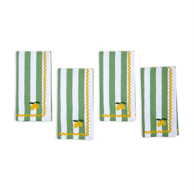 Lemon Grove Set of 4 Embroidered Cotton Dinner Napkins Fresh Table 20" L
